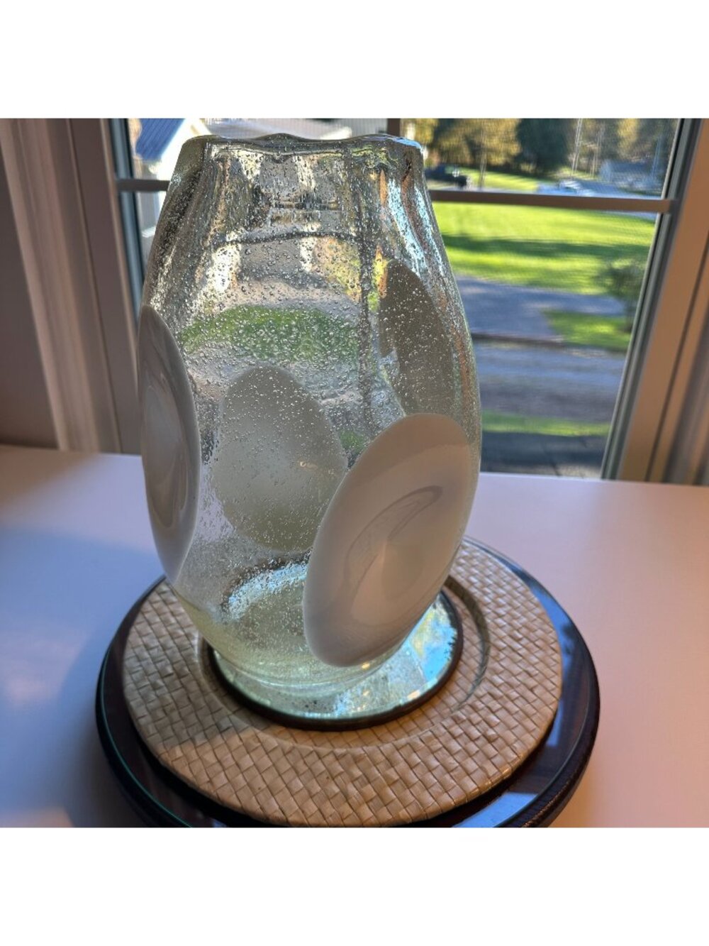 Vintage Mid-Century Murano Style Pulegoso Bubble Glass White Dimple 14" Vase